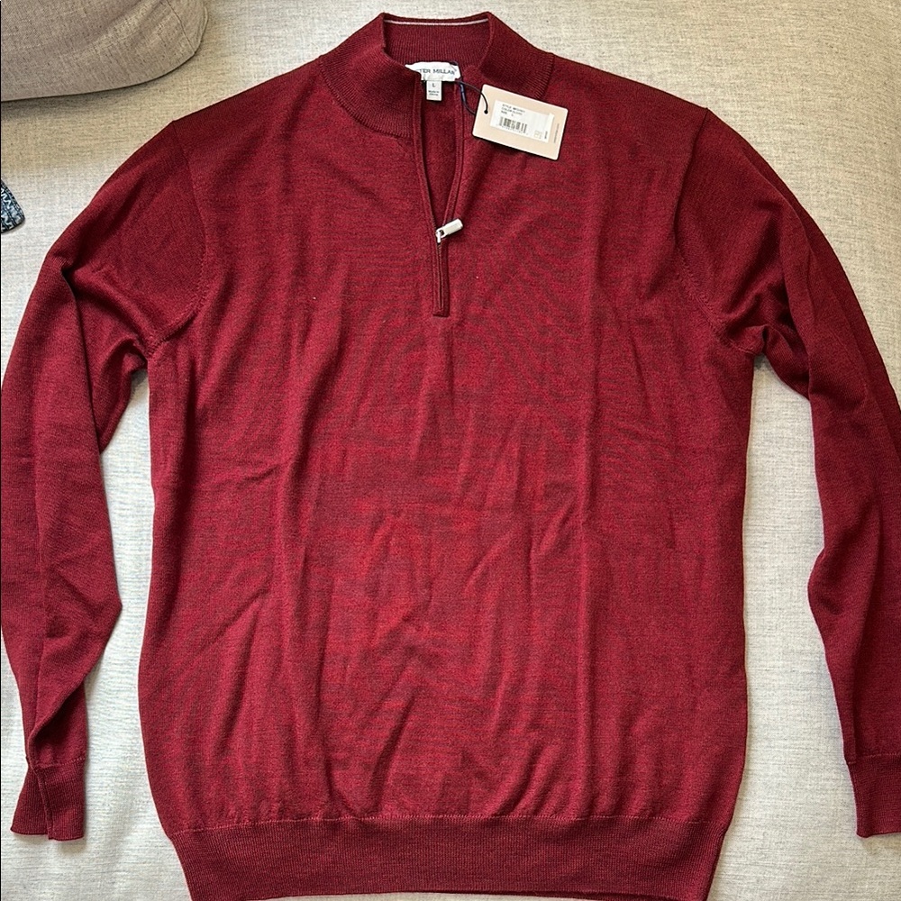 Peter Millar Red Wool 1/4 Zip Sweater